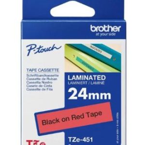 Nhãn in BROTHER TZE-451 băng nhãn chữ đen nền đỏ, khổ rộng 24mm