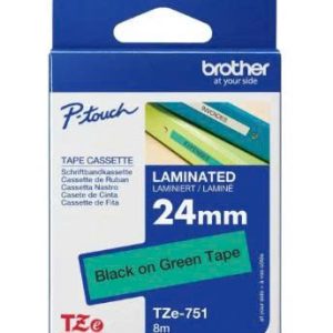 Nhãn in BROTHER TZe-751 băng tape Chữ đen nền xanh lá cây khổ 24MM