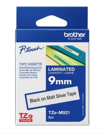 Nhãn bạc mờ Brother TZE- M921 băng tape Chữ đen, nền bạc Khổ rộng 9MM Nhãn bạc mờ Brother TZE- M921 băng tape Chữ đen, nền bạc Khổ rộng 9MM