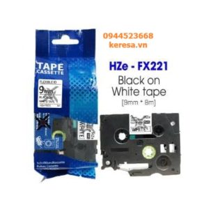 Nhãn in Siêu Dẻo HZe-FX221 | 9mm x 8m | Chữ Đen trên nền Trắng