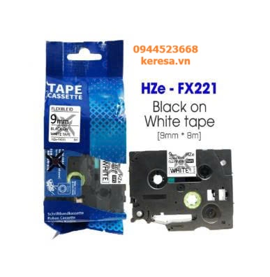 Nhãn in Siêu Dẻo HZe-FX221 | 9mm x 8m | Chữ Đen trên nền Trắng Nhãn in Siêu Dẻo HZe-FX221 | 9mm x 8m | Chữ Đen trên nền Trắng