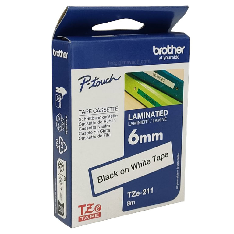 NHÃN IN TZE-211 CHỮ ĐEN NỀN TRẮNG 6MM X 8M NHÃN IN TZE-211 CHỮ ĐEN NỀN TRẮNG 6MM X 8M