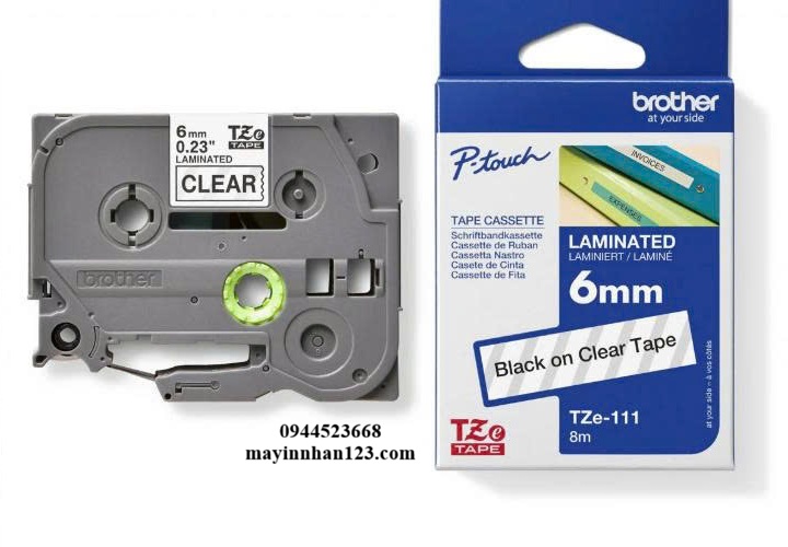 NHÃN IN TZE-111 CHỮ ĐEN NỀN TRONG 6MM X 8M NHÃN IN TZE-111 CHỮ ĐEN NỀN TRONG 6MM X 8M