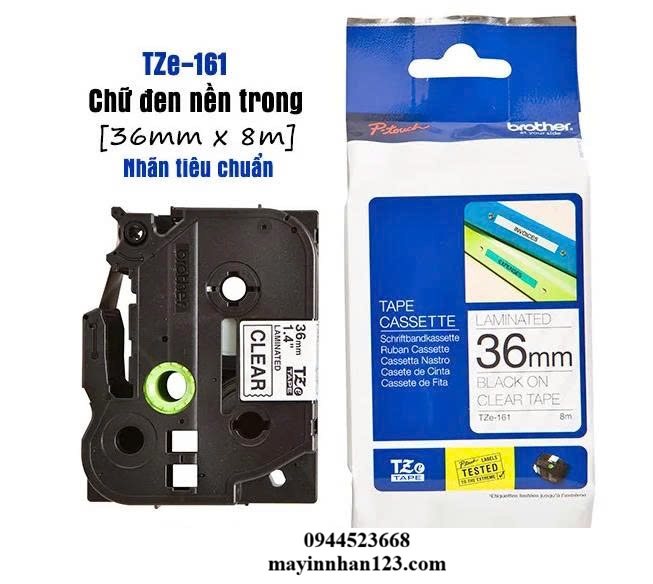 NHÃN IN TZE-161 CHỮ ĐEN NỀN TRONG 36MM X 8M NHÃN IN TZE-161 CHỮ ĐEN NỀN TRONG 36MM X 8M