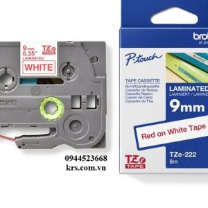 NHÃN IN TZE-222 CHỮ ĐỎ NỀN TRẮNG 9MM X 8M