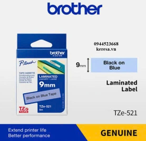 NHÃN IN TZE-521 CHỮ ĐEN NỀN XANH DƯƠNG 9MM X 8M NHÃN IN TZE-521 CHỮ ĐEN NỀN XANH DƯƠNG 9MM X 8M
