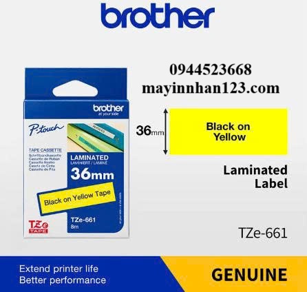 NHÃN IN TZE-661 CHỮ ĐEN NỀN VÀNG 36MM X 8M NHÃN IN TZE-661 CHỮ ĐEN NỀN VÀNG 36MM X 8M