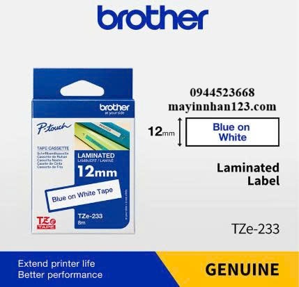 NHÃN IN TZE-233 CHỮ XANH NỀN TRẮNG 12MM X 8M NHÃN IN TZE-233 CHỮ XANH NỀN TRẮNG 12MM X 8M