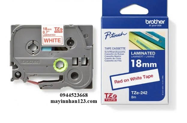 NHÃN IN TZE-242 CHỮ ĐỎ NỀN TRẮNG 18MM X 8M NHÃN IN TZE-242 CHỮ ĐỎ NỀN TRẮNG 18MM X 8M