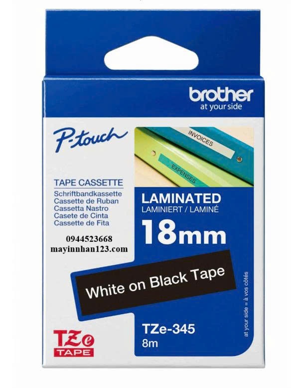 NHÃN IN TZE-345 CHỮ TRẮNG NỀN ĐEN 18MM X 8M NHÃN IN TZE-345 CHỮ TRẮNG NỀN ĐEN 18MM X 8M