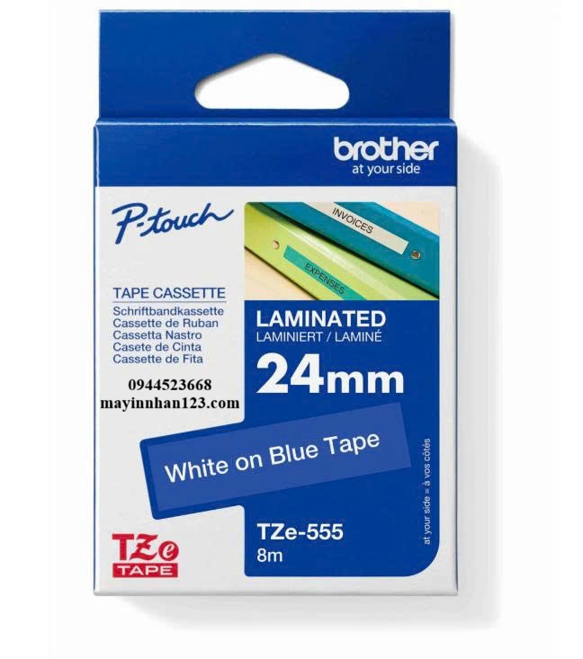 NHÃN IN TZE-555 CHỮ TRẮNG NỀN XANH DƯƠNG 24MM X 8M NHÃN IN TZE-555 CHỮ TRẮNG NỀN XANH DƯƠNG 24MM X 8M