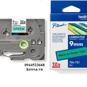 NHÃN IN TZE-721 CHỮ ĐEN NỀN XANH LÁ 9MM X 8M