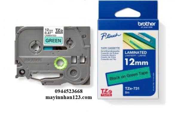 NHÃN IN TZE-731 CHỮ ĐEN NỀN XANH LÁ CÂY 12MM X 8M NHÃN IN TZE-731 CHỮ ĐEN NỀN XANH LÁ CÂY 12MM X 8M
